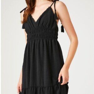Crochet-Trim Tassel Midi Dress Color: BLACK  Size: XL